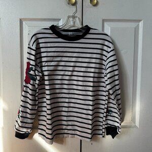 Floral Sleeves Stripped Thick Long Sleeve Shirt